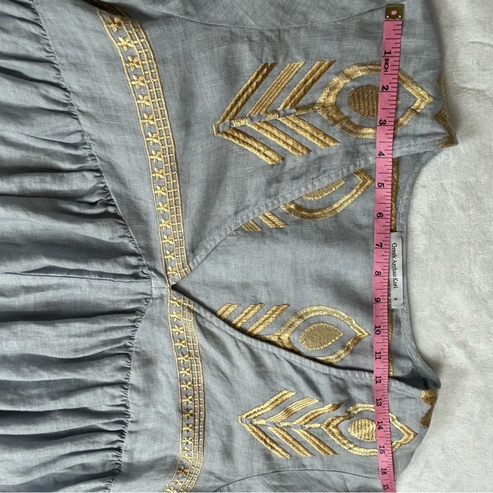 Greek Archaic Kori Elegant Gray and Gold Women's Dress - Picture 8 of 12